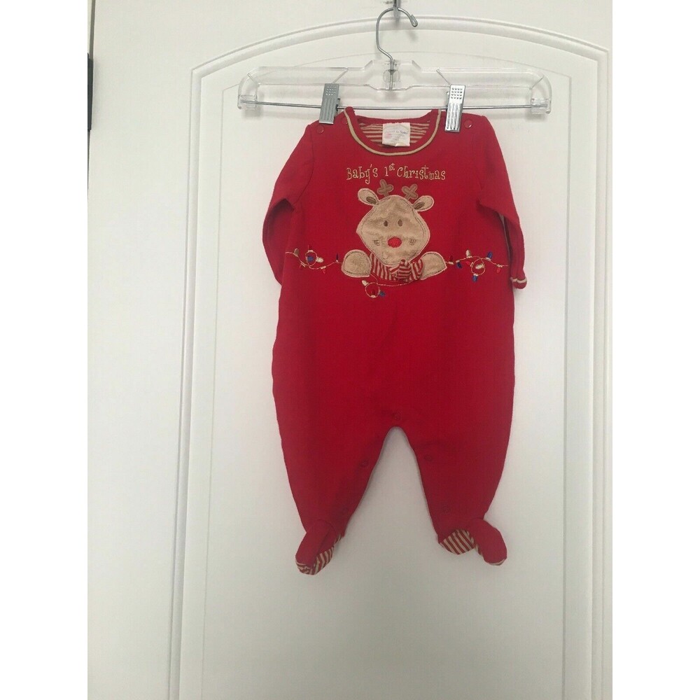 Dressed To Drool Baby's First Christmas Footed Pajamas Size 9 Months Red
